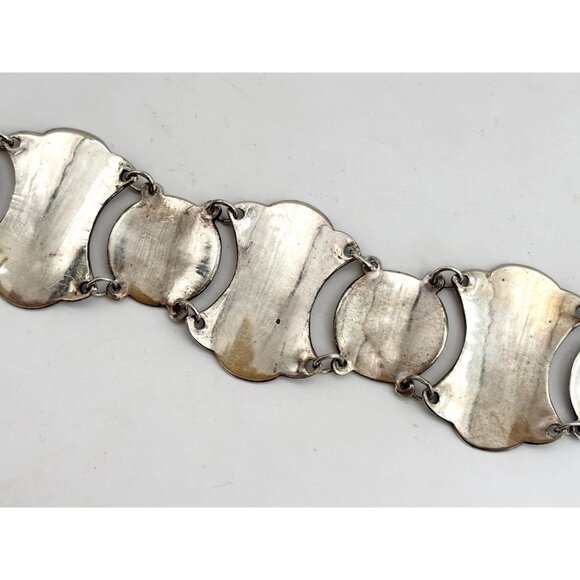 Rare Siam Sterling Silver Chainlink Paneled 30's 925 Vintage Chunky Bracelet - Picture 10 of 15